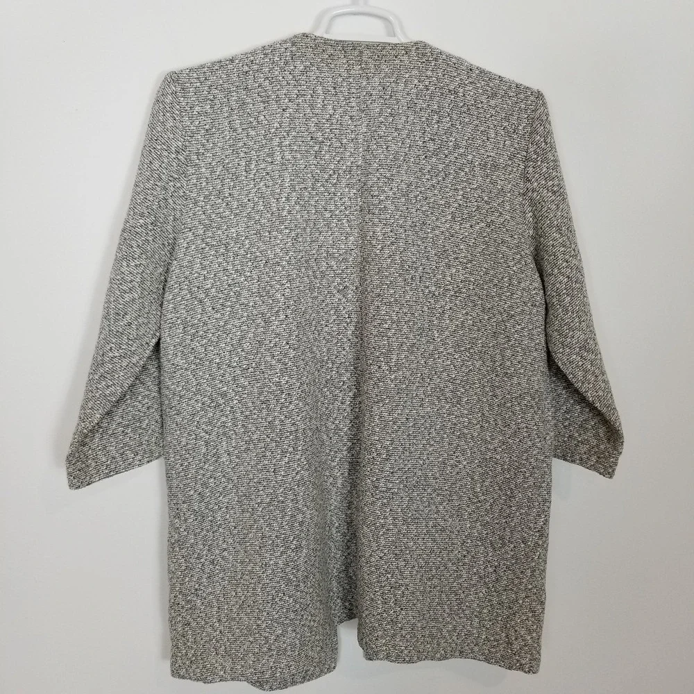 Eileen Fisher Marled Gray Textured Woven Cotton Blend Swing Coat Sz L Classic‎